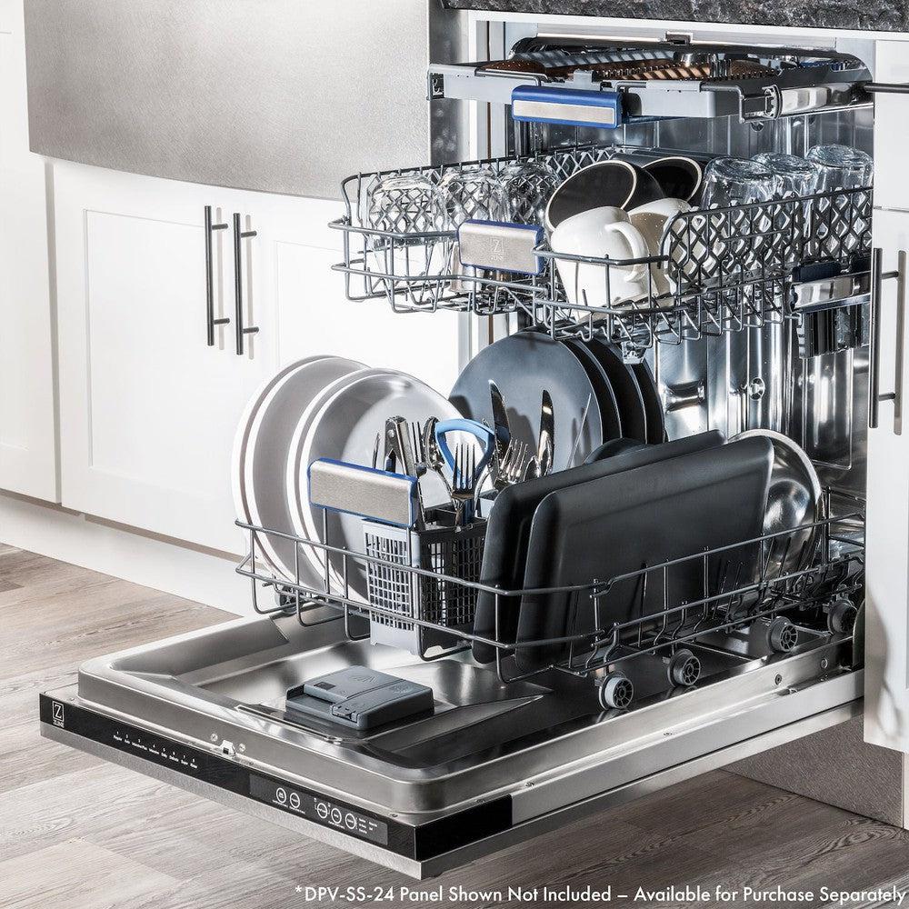 ZLINE 24 Inch Tallac Series 3rd Rack Panel Ready Dishwasher with Stainless Steel Tub - Ultra Quiet 51dBa (DWV 24) - Perfect for Modern Kitchens & Open Concept Homes
