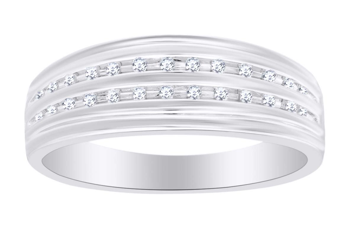 AFFY Round White Natural Diamond Double Row Wedding Band Ring in 925 Sterling Silver (0.10 cttw) - Elegant Bridal Jewelry for Engagement, Anniversary & Special Occasions