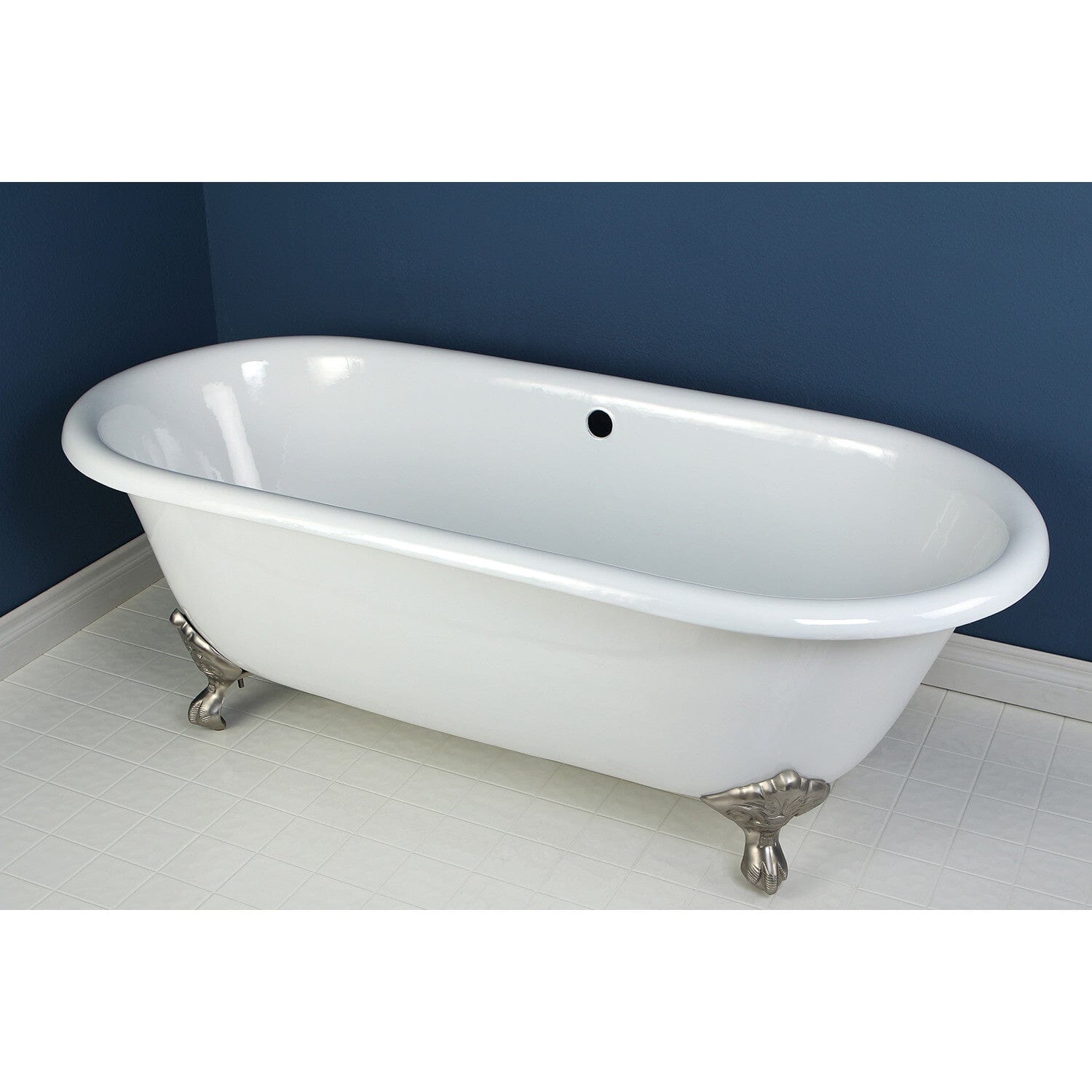 66 Inch Aqua Eden Cast Iron Oval Double Ended Clawfoot Bathtub - No Faucet Drillings | Vintage Freestanding Soaking Tub for Luxury Bathroom & Spa Retreat