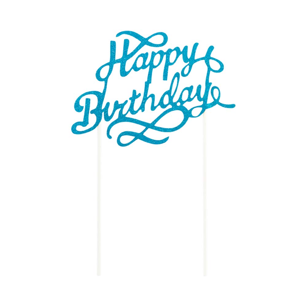 Restaurantware 6x6 Inch Happy Birthday Cake Toppers - Set of 10 Glitter Blue Paper Cake Decorations for Birthdays, Baby Showers & Weddings | Durable Cake Topper Inserts for Professional Baking & Party Decor