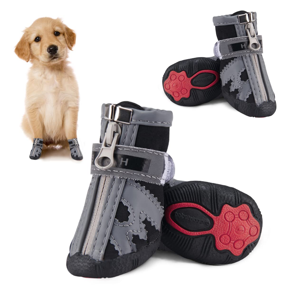 **Winter Snow Dog Boots for Small & Medium Dogs - Anti-Slip Rugged Sole, Reflective Zipper Design - Waterproof Hiking & Outdoor Paw Protectors for Snow, Ice & Rough Terrain**