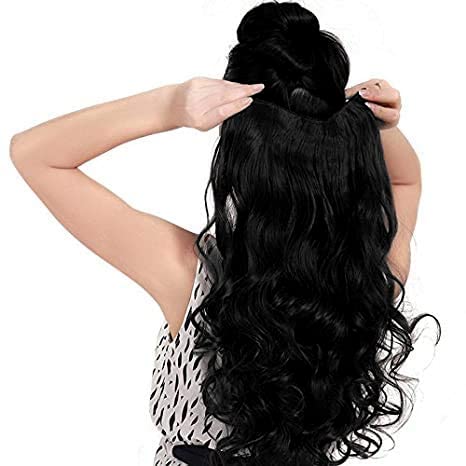 INAAYA Clip-in Hair Extensions for Women - 5-Pack Curly Synthetic Hair (Black) for Instant Styling