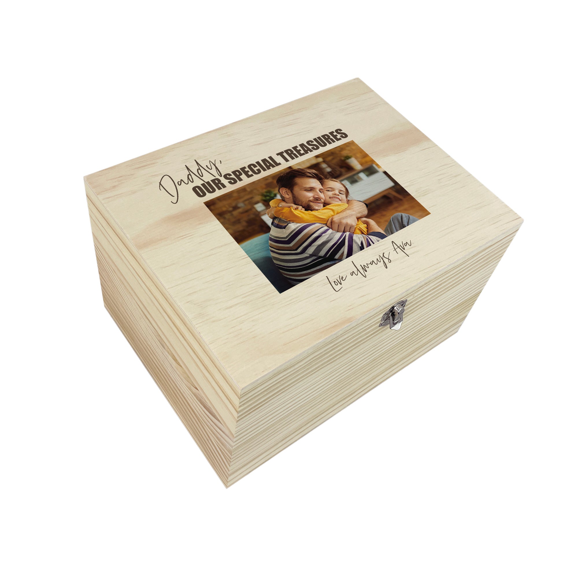 Personalized Pine Wood Photo Memory Box for Keepsakes - 5 Sizes (16cm, 20cm, 26cm, 30cm, 36cm) - Perfect for Wedding, Baby, Family Photos & Special Occasion Gifts