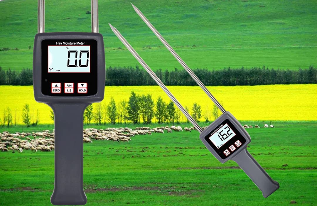 Hay Moisture Meter Tester - Digital Detector for Alfalfa, Pasture, Straw & Grass - Accurate Moisture Measurement for Farming, Forage & Animal Feed - Perfect for Agriculture, Livestock & Hay Storage