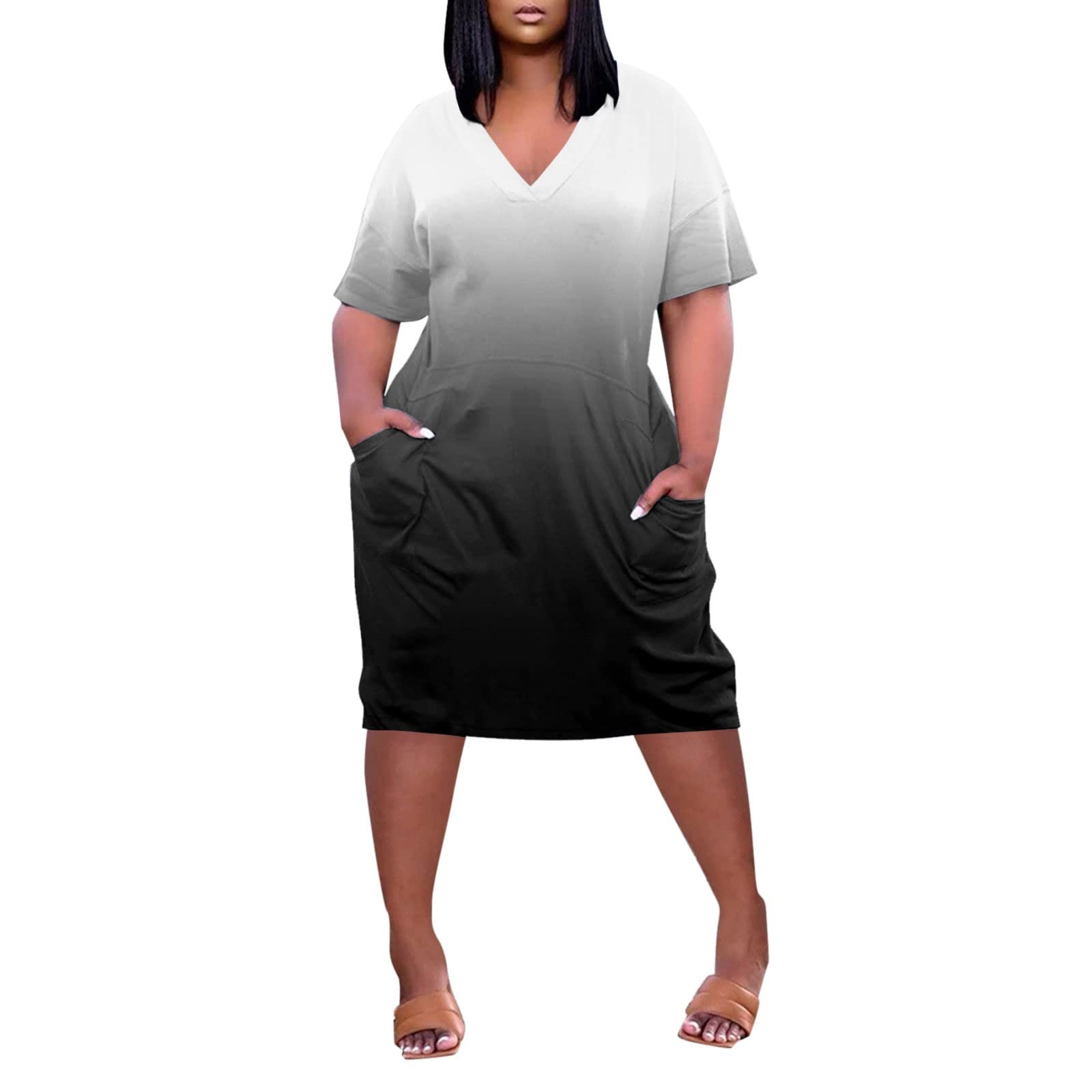 Plus Size Summer Dresses for Women 2024 - Short Sleeve T-Shirt Midi Dress with Pockets, A-Line Flowy Beach Dress for Vacation, Casual Outings & Date Nights