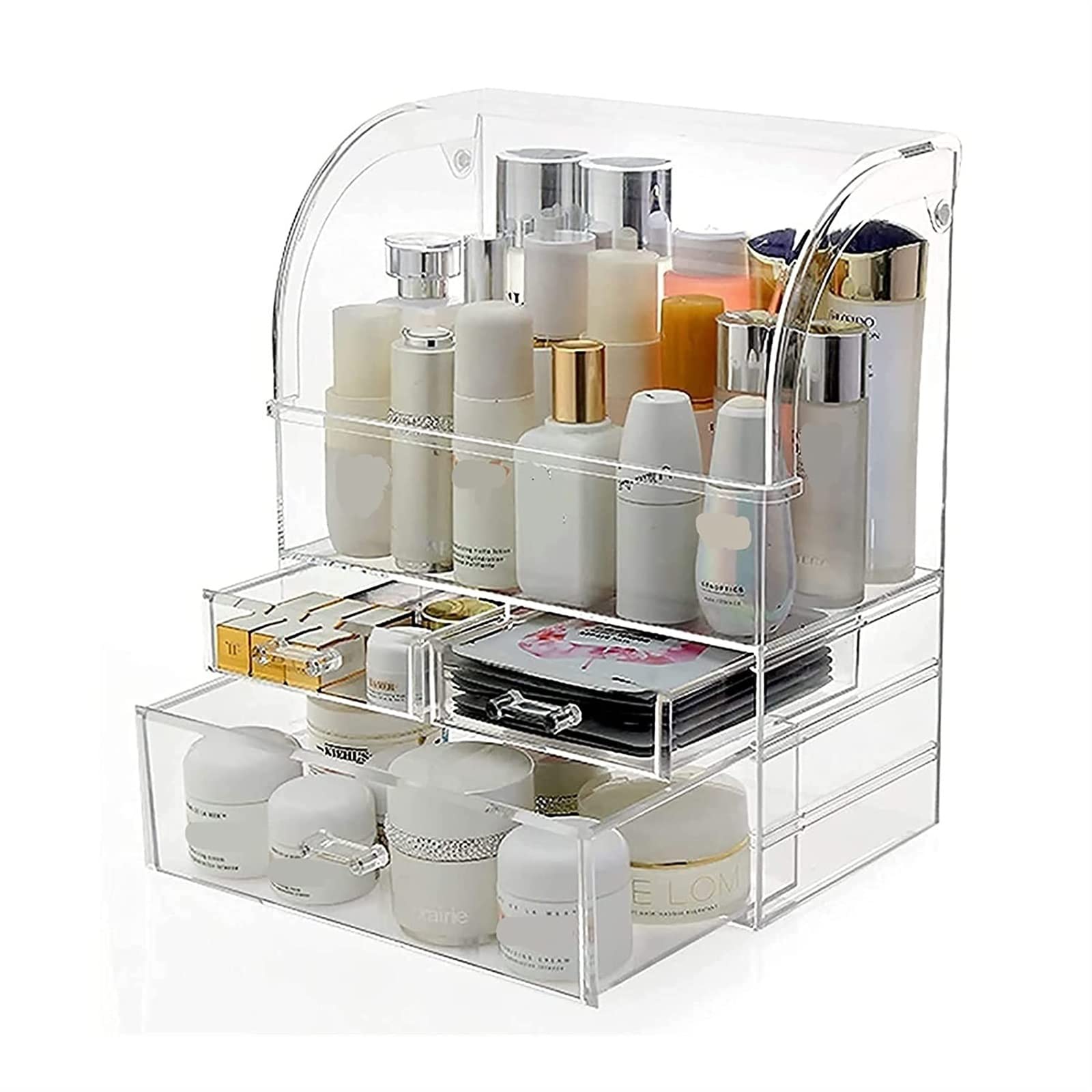 Waterproof & Dustproof Makeup Organizer Box with Lid - Fully Open Cosmetic Storage Display Case | Skincare & Beauty Organizer Caddy for Bathroom, Dresser, Countertop | Perfect for Travel, Home & Salon Use