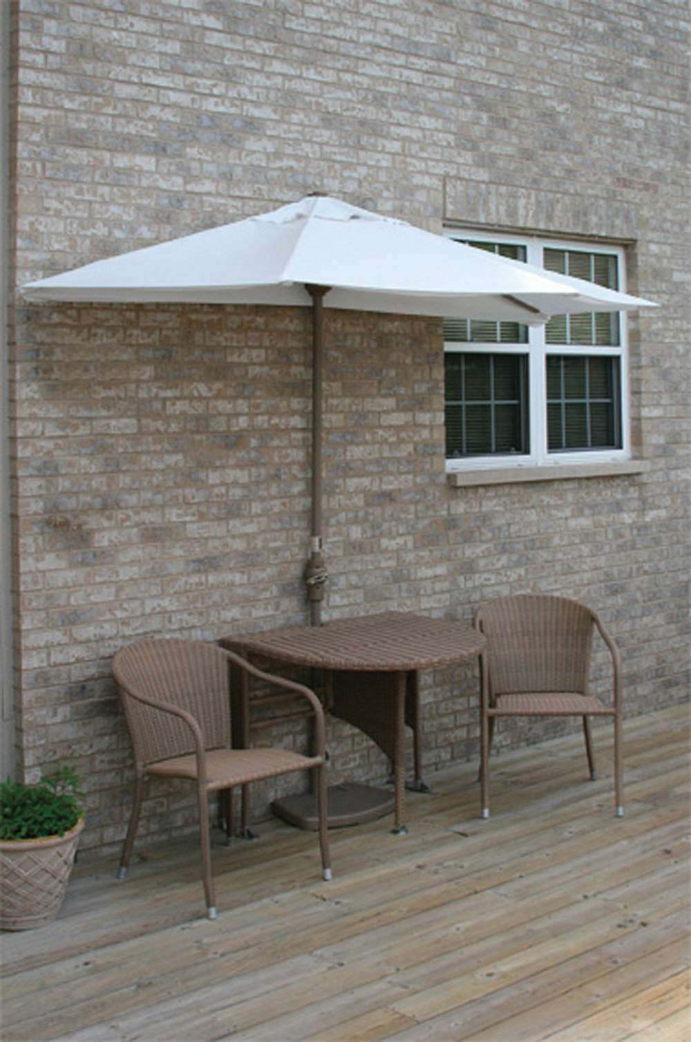 Outdoor Patio Furniture Set - All-Weather Wicker Coffee Table with 7.5' Wide Offset Umbrella & Natural Olefin Canopy | Perfect for Backyard, Poolside & Terrace Relaxation
