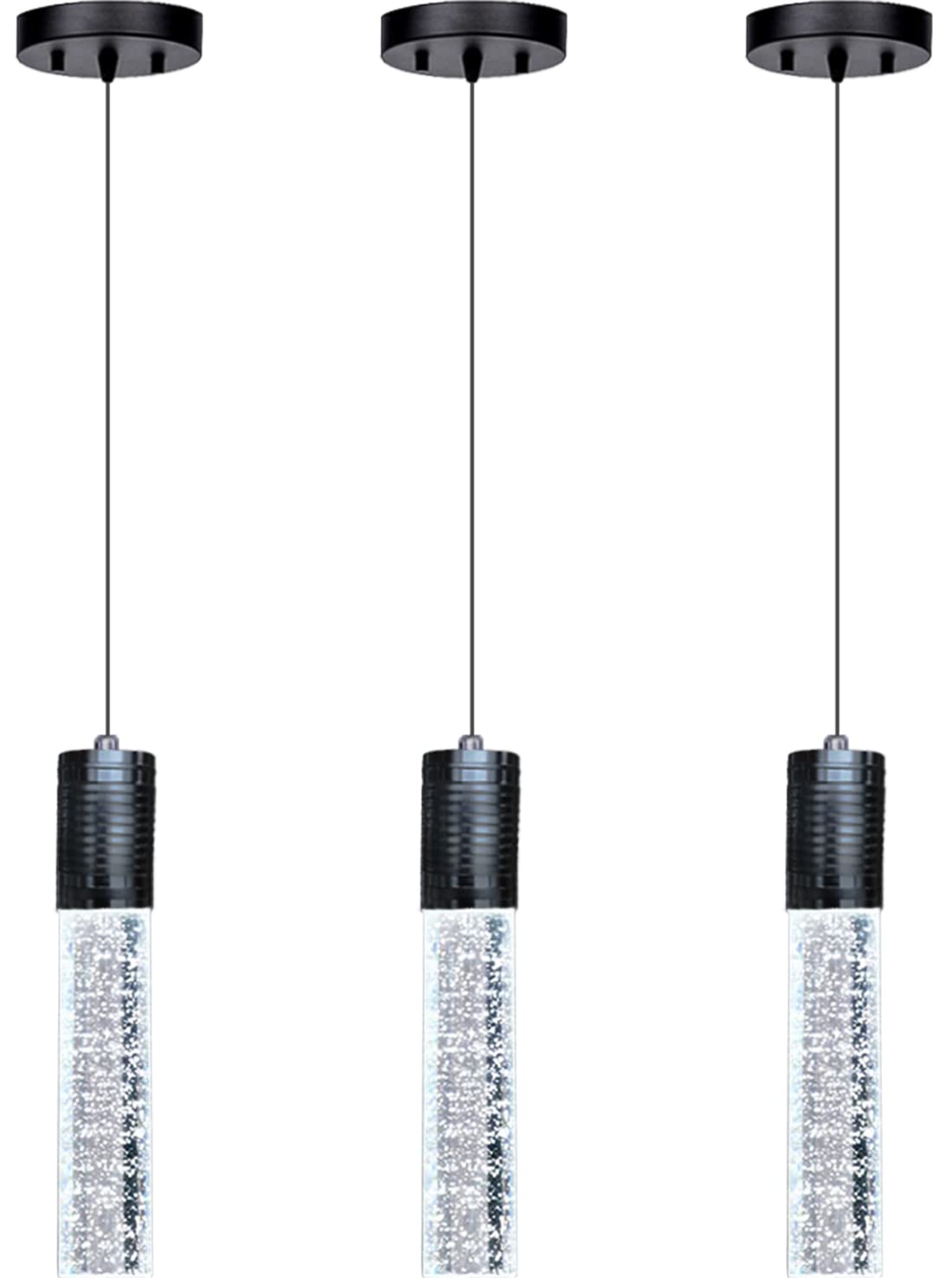 3-Light Black Linear Pendant Lighting Fixture for Kitchen Island & Dining Room - Modern Chandelier with Daylight Bulbs Included - Perfect for Contemporary Home Decor & Restaurant Ambiance