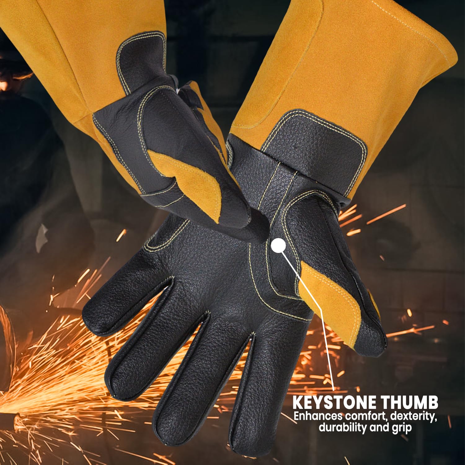 13 Inch Heat & Fire Resistant Leather Welding Gloves - MIG, Forge, Stick, BBQ & Grill Safety Gloves with Kevlar Stitching for Welders & Outdoor Cooking