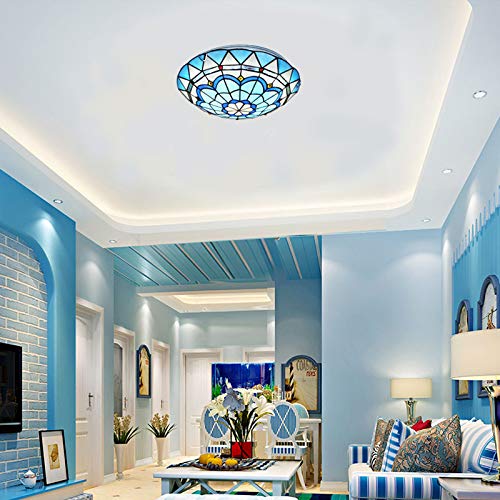 Tiffany-Style Stained Glass Ceiling Light Fixture - 16