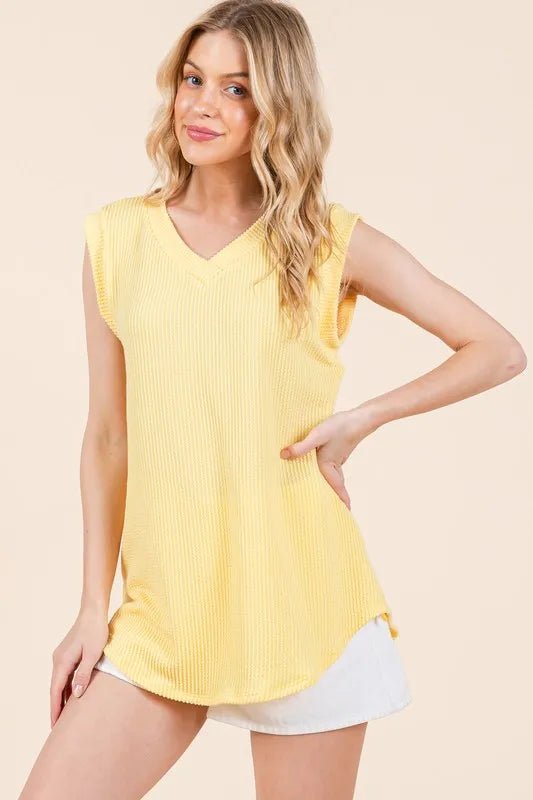 BOMBOM Rib Knit V Neck Tank Top for Women - Soft Stretchy Layering Essential - Perfect for Casual Outfits, Summer Wardrobe & Office Wear