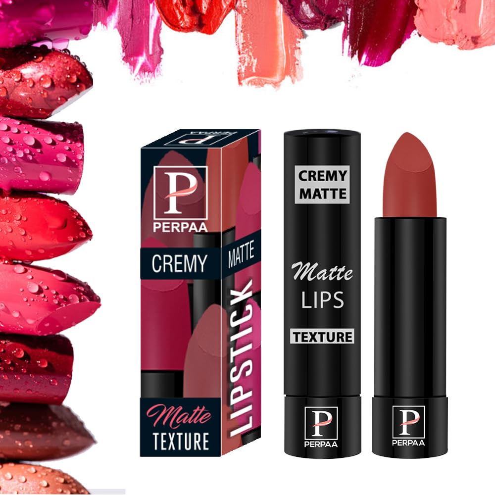 PERPAA Creamy Matte Lipstick - Long Lasting, Smudge Proof, One Swipe Application - 3.5g Each - Set of 2 (Red Bloom, Rust Orange) - Perfect for Everyday Wear, Date Night & Special Occasions