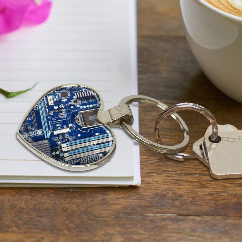 Blue Computer Motherboard CPU Heart Love Metal Keychain - Perfect Gift for Tech Lovers & Computer Enthusiasts (Ideal for Key Rings, Backpacks, and Tech-Themed Accessories)