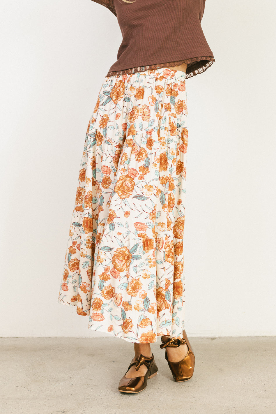 Elegant Moss Green Floral Midi Skirt for Women - Boho Summer Skirt with Pockets | Perfect for Beach Vacations, Date Nights & Casual Outings