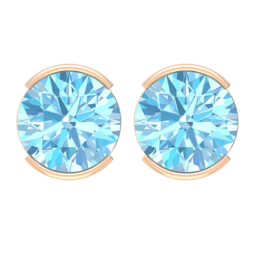 1.50 CT Aquamarine Stud Earrings - 6mm March Birthstone Solitaire Earrings in 14K Solid Gold with Screw Back | Elegant Gift for Women, Birthday, Anniversary & Special Occasions