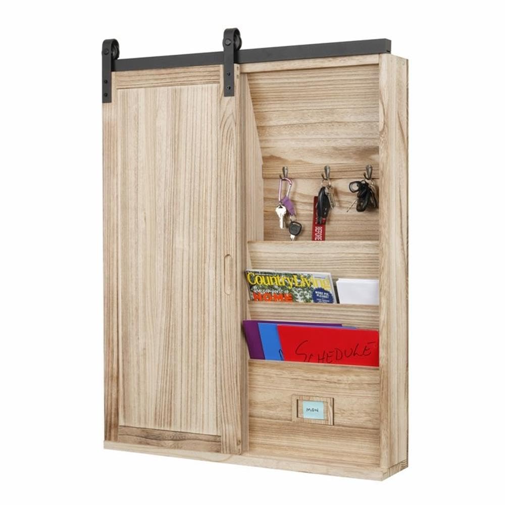 Solid Wood Barn Door Style Corkboard & Key Storage Wall Organizer - American Furniture Classics with Distressed Natural Finish | Perfect for Home Office, Entryway & Farmhouse Decor