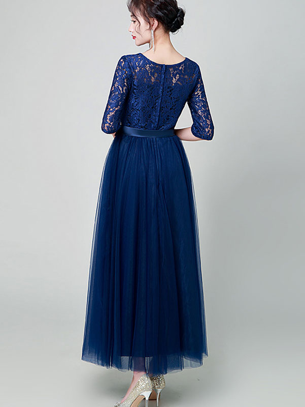 Elegant Blue and Black A-Line Tulle Maxi Prom Dress for Women - Perfect for Homecoming, Formal Dances & Special Occasions