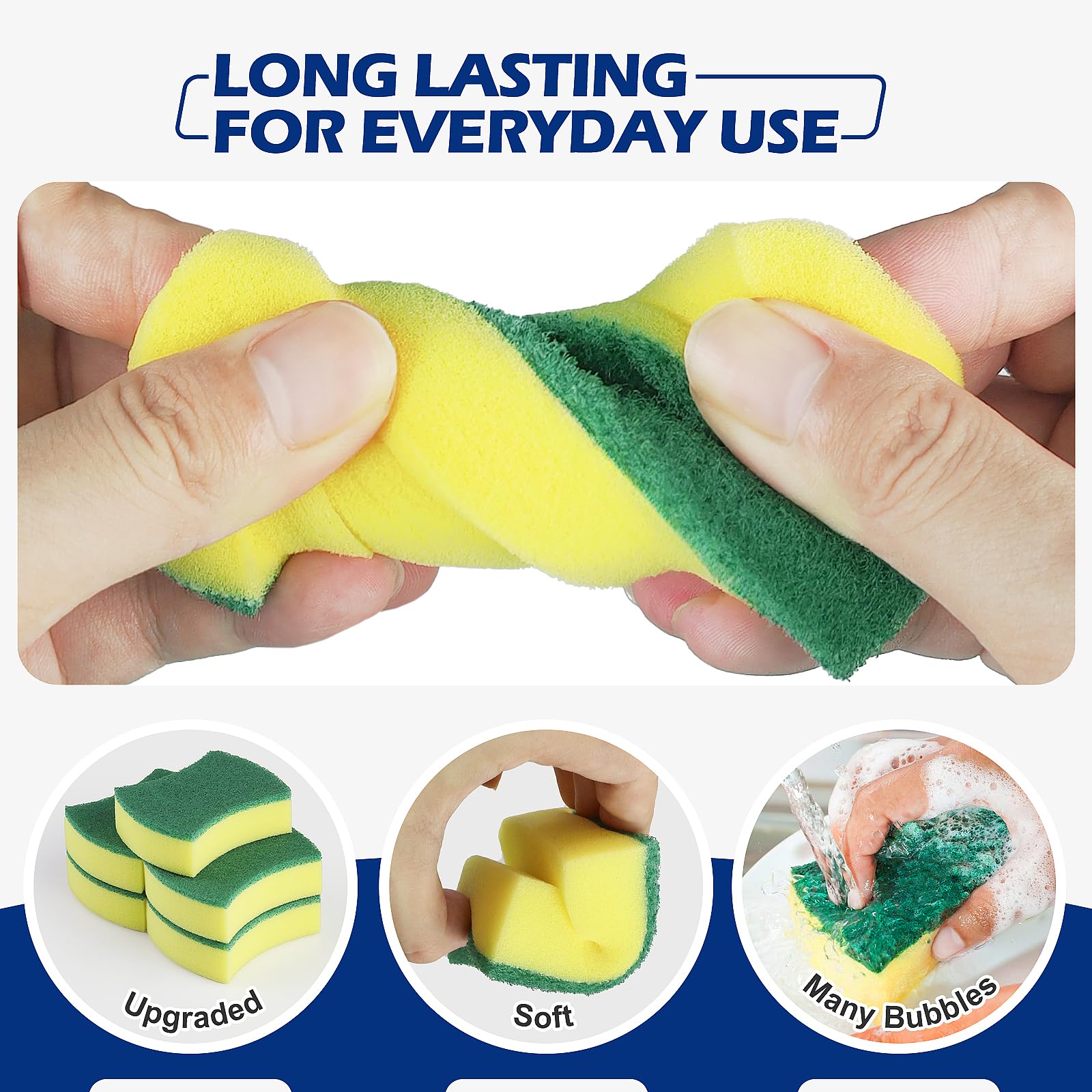 24 Pack Eco-Friendly Kitchen Cleaning Sponges - Non-Scratch Dish Scrub Sponges for Pots, Pans & Dishes | Safe for Nonstick Cookware & Delicate Surfaces