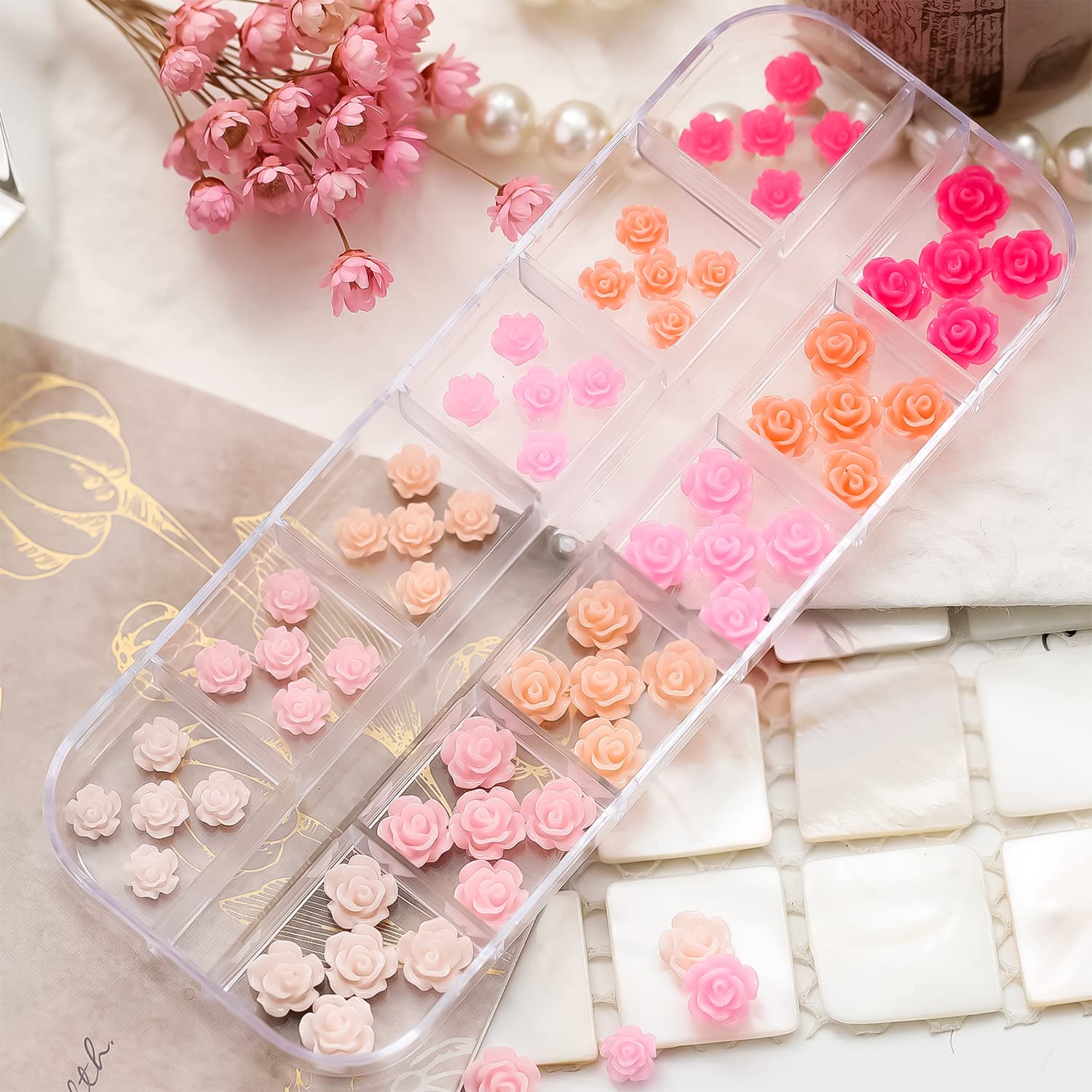 WOKOTO 2-Pack 3D Rose Flower Nail Charms - Acrylic Nail Art Decorations & Jewelry for DIY Manicure, Bridal, Party, and Salon Nail Designs