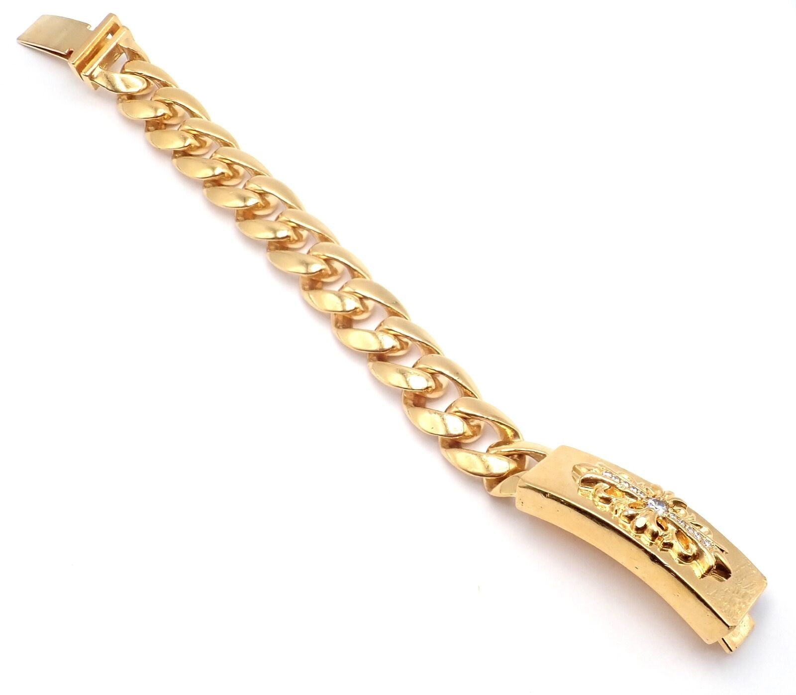 Authentic Chrome Hearts 22k Yellow Gold Diamond Heavy Link ID Bracelet for Men & Women - Luxury Vintage Jewelry Gift for Anniversary, Birthday & Special Occasions