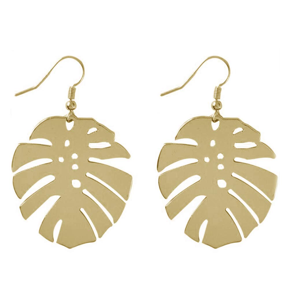 Gold & Silver Monstera Leaf Dangle Earrings - Nature-Inspired Palm Leaf Drop Earrings for Women | Perfect for Boho, Beach, and Summer Outfits
