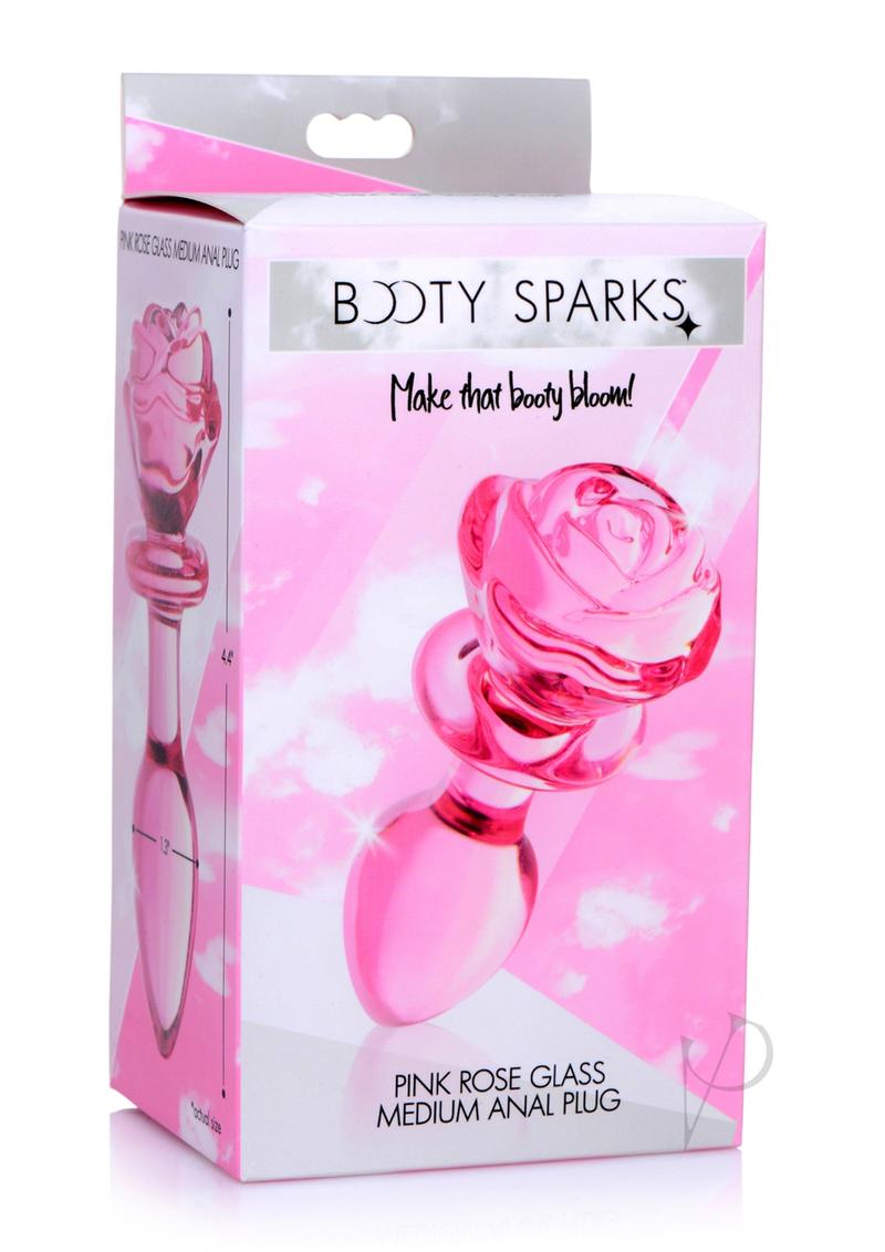 Booty Sparks Pink Rose Glass Anal Plug - Medium Size, Vibrant Pink - Perfect for Sensual Play & Couples Intimacy