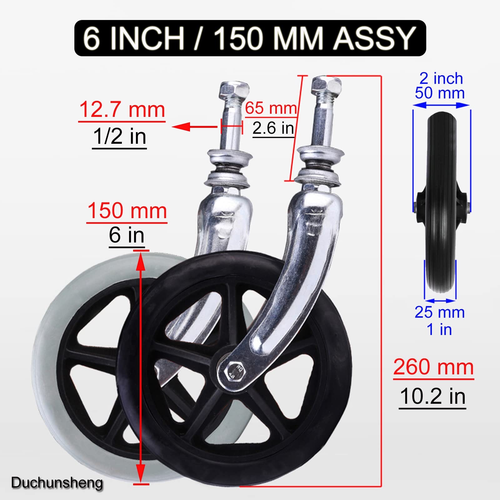 LIGUOYI 2-Pack Wheelchair Caster Wheels with Front Forks - 6