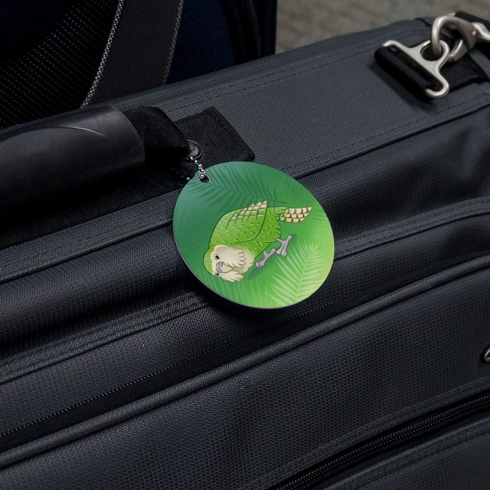 Kakapo Flightless Owl Parrot Round Luggage ID Tag - Durable Suitcase & Carry-On Baggage Identifier - Perfect for Travel, Business Trips & Airport Security