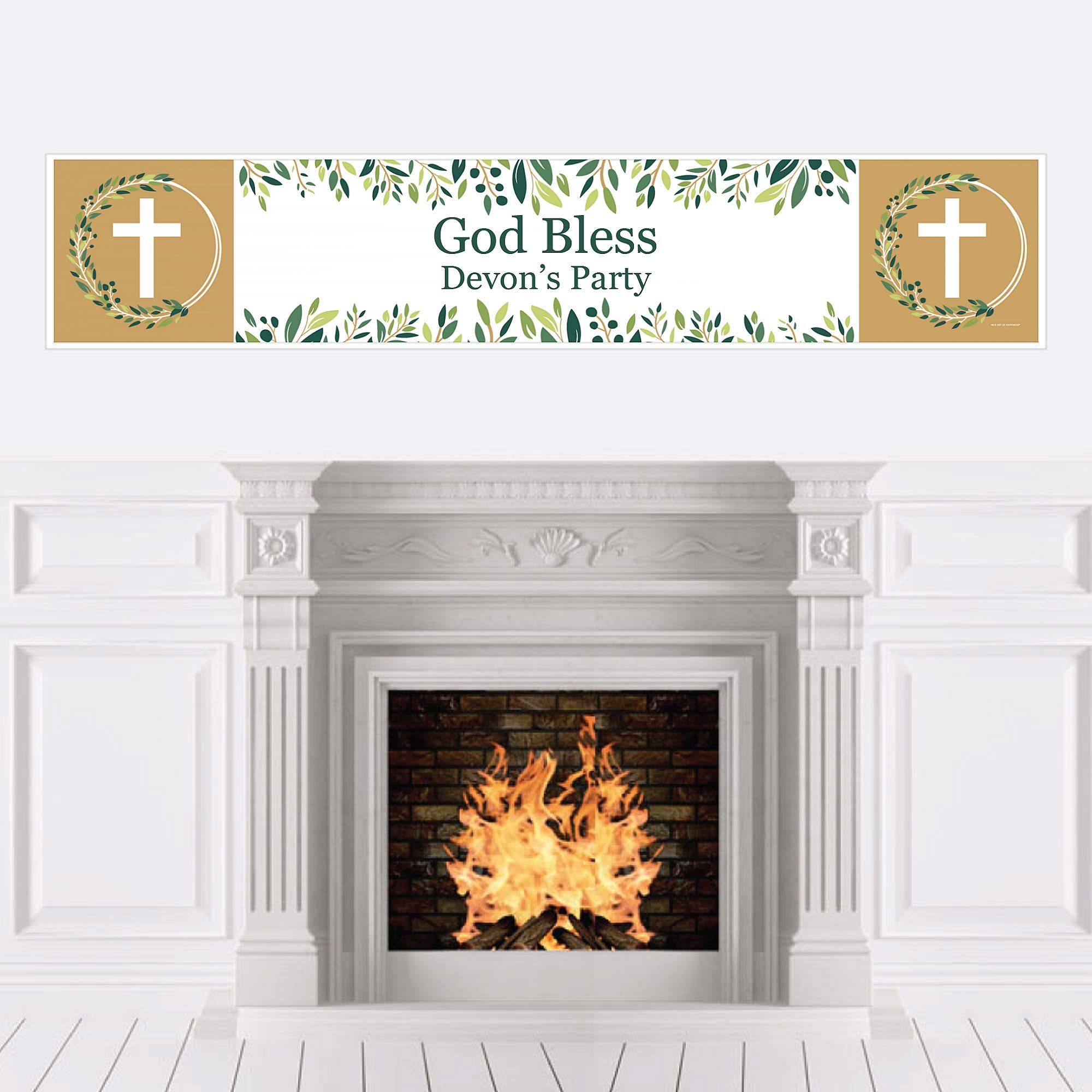 Personalized Elegant Cross Banner - Custom Religious Party Decorations for Church Events, Baptisms & Weddings | Big Dot of Happiness