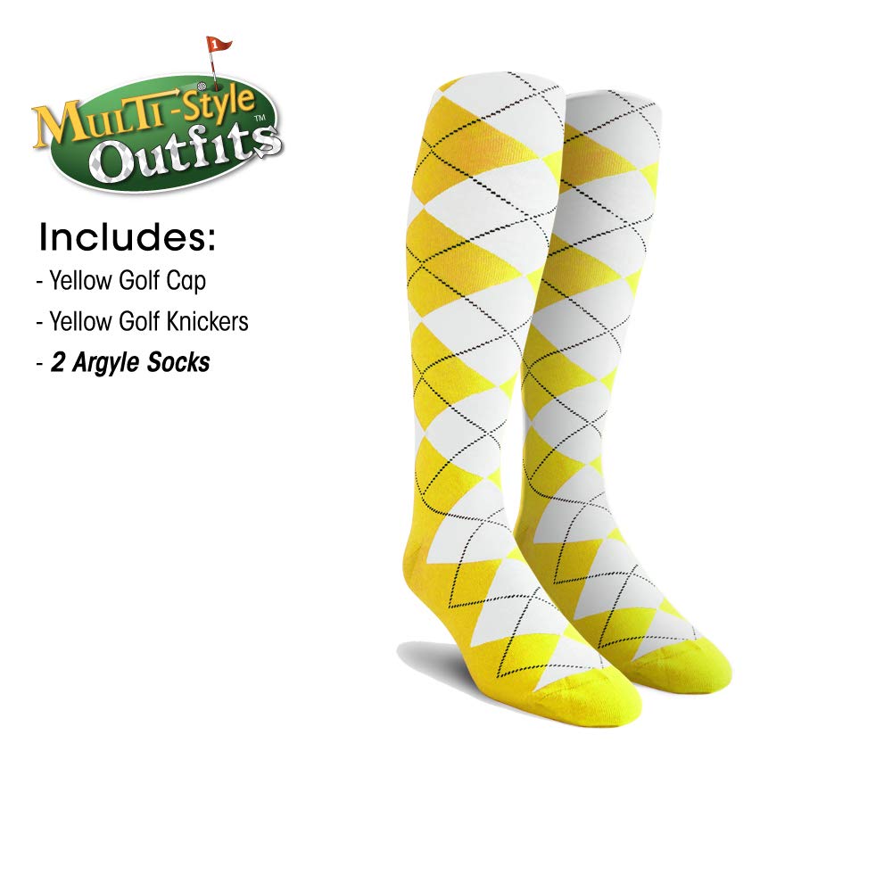 Men's Stylish Golf Outfit Set - Matching Knickers & Cap with 2 Over-The-Calf Socks - Yellow - Size 56 - Perfect for Golf Tournaments & Casual Weekend Play
