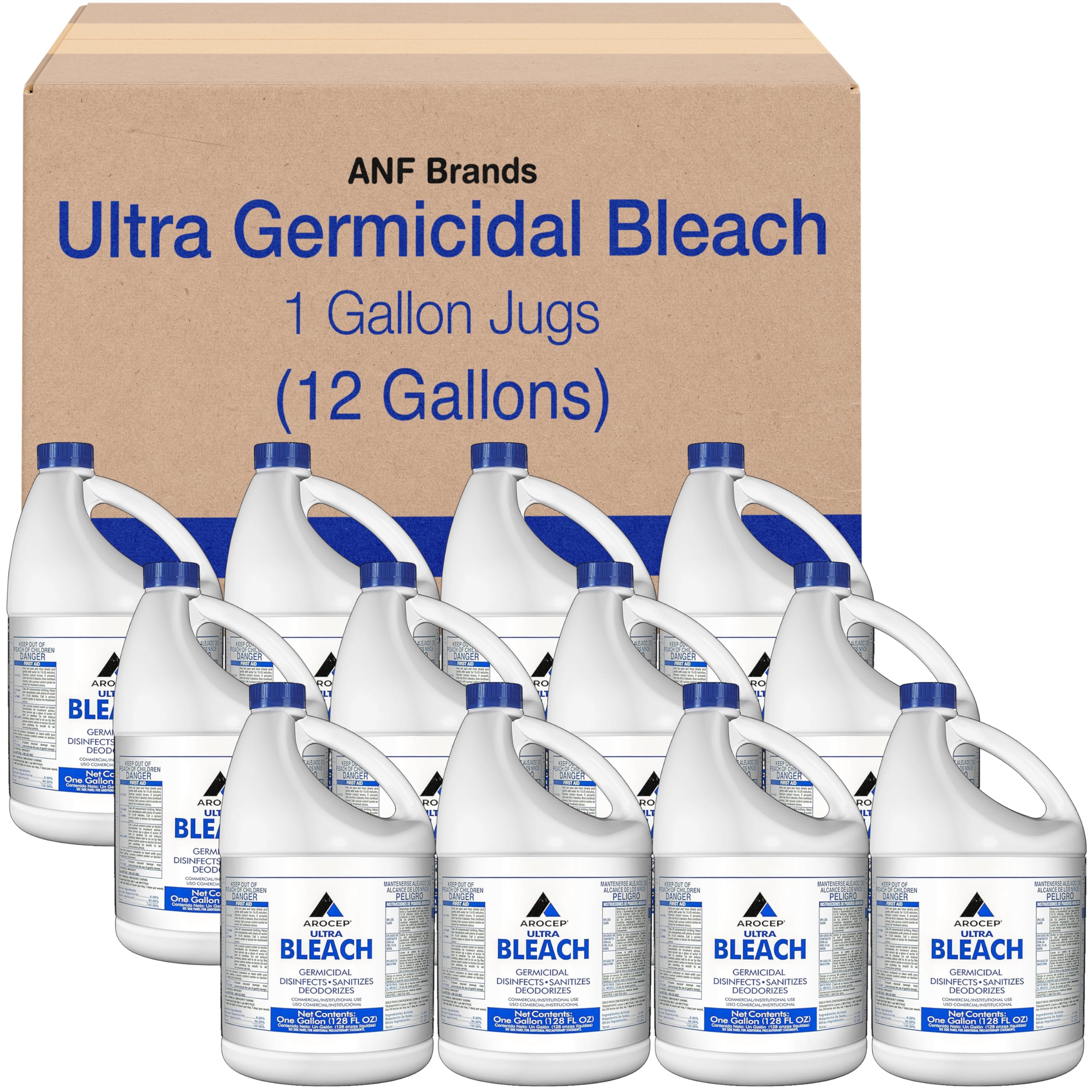 12 Gallons Liquid Chlorine Bleach - Concentrated Laundry & Household Cleaner for Stain Removal, Disinfecting, and Commercial Cleaning (1 Gallon Jugs x 12) - Perfect for Laundry, Pool Maintenance, and Sanitizing Surfaces