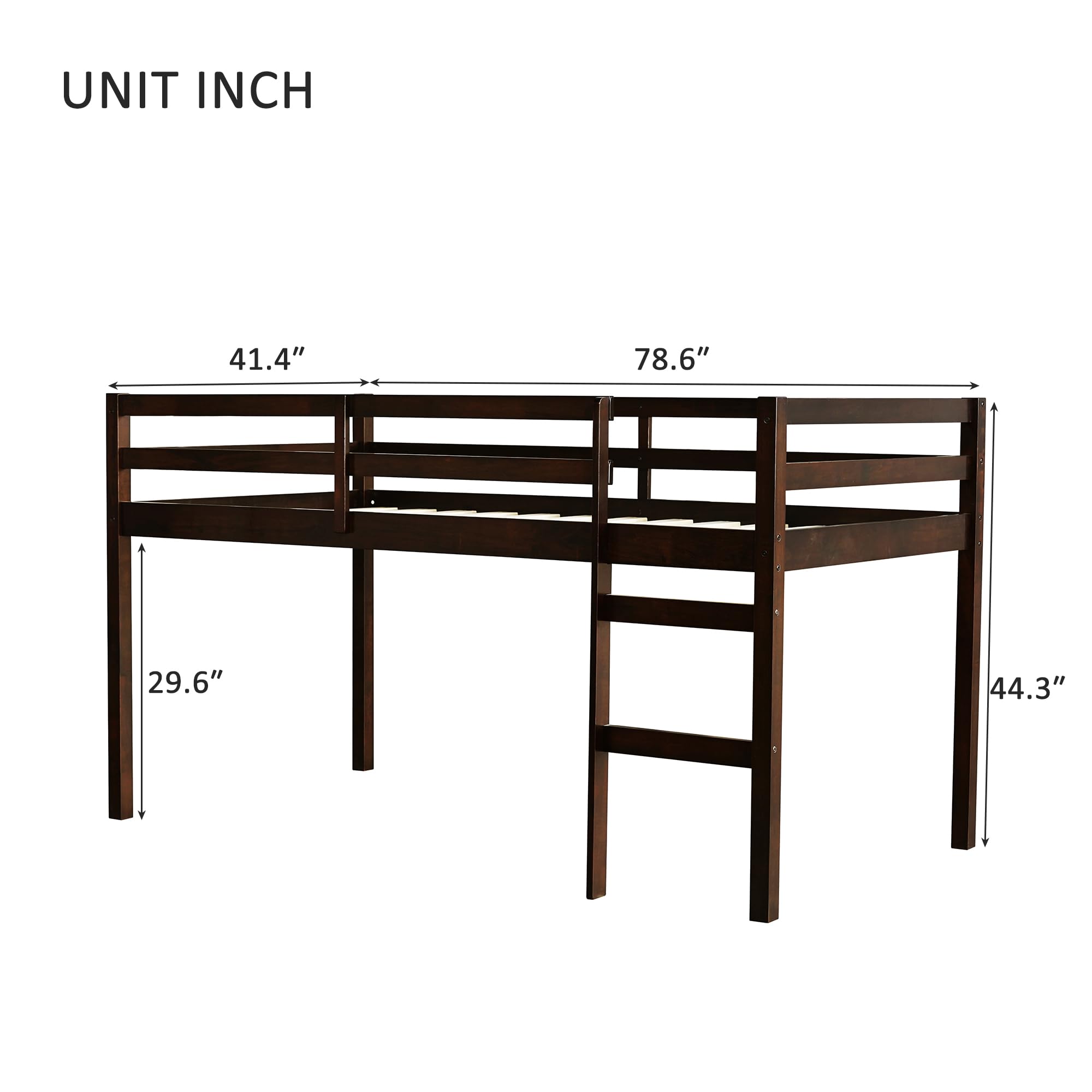 Bellemave Twin Size Wooden Loft Bed for Kids with Ladder - Low Bunk Bed in Espresso Finish - Perfect for Small Bedrooms, Dorm Rooms & Space-Saving Kids' Rooms
