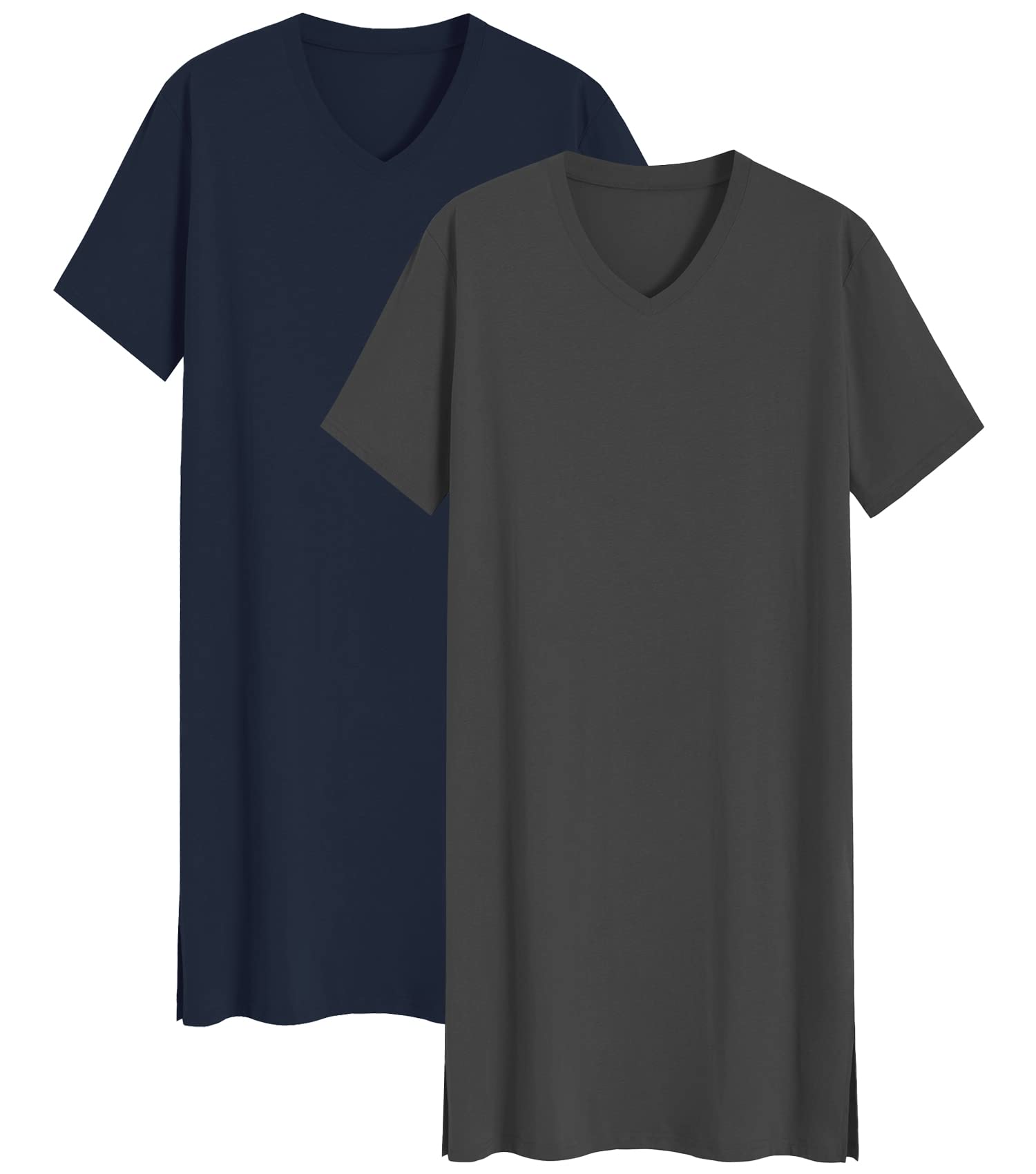 Men's 2 Pack Cotton Nightshirt Sleep Shirt - Soft & Breathable Nightgown for Comfortable Sleep & Lounge Wear at Home