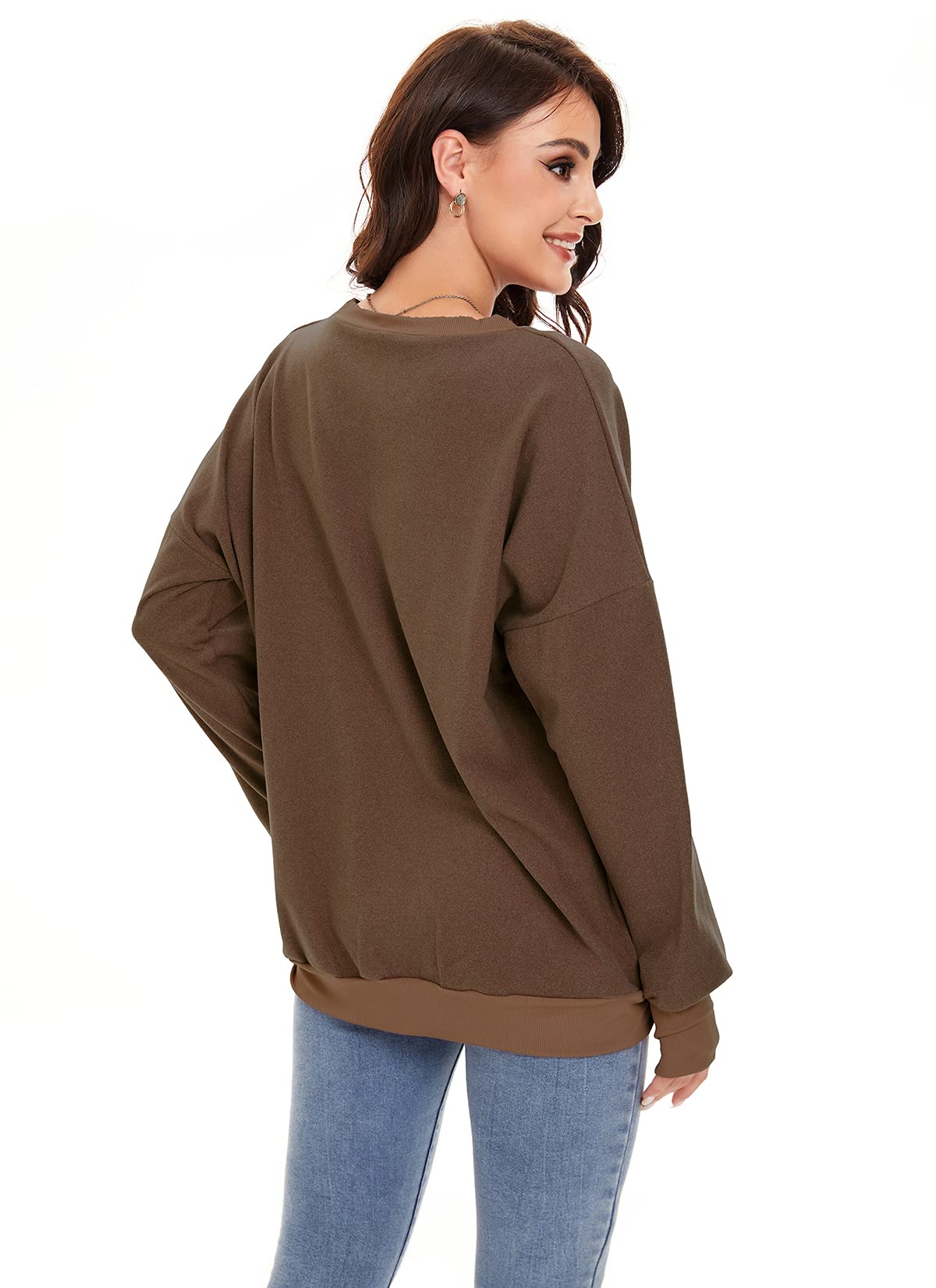 Women's Casual Crewneck Sweatshirt - Soft Long Sleeve Solid Color Pullover for Fall & Winter | Cozy Lounge Wear, Everyday Outfit, Street Style Fashion