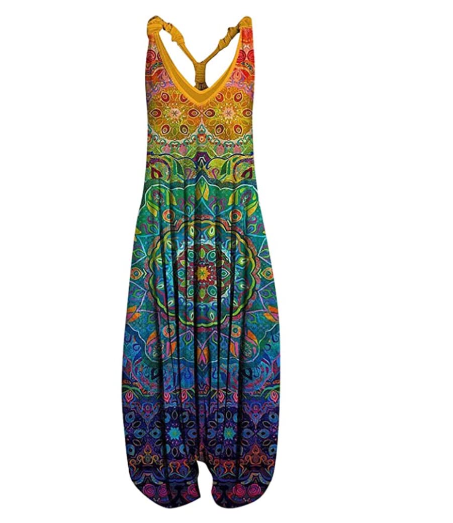 Boho Rompers for Women - Vintage Sleeveless Jumpsuit with Spaghetti Straps & Long Harem Pants | Casual Summer Outfit, Beach Wear, Festival Fashion
