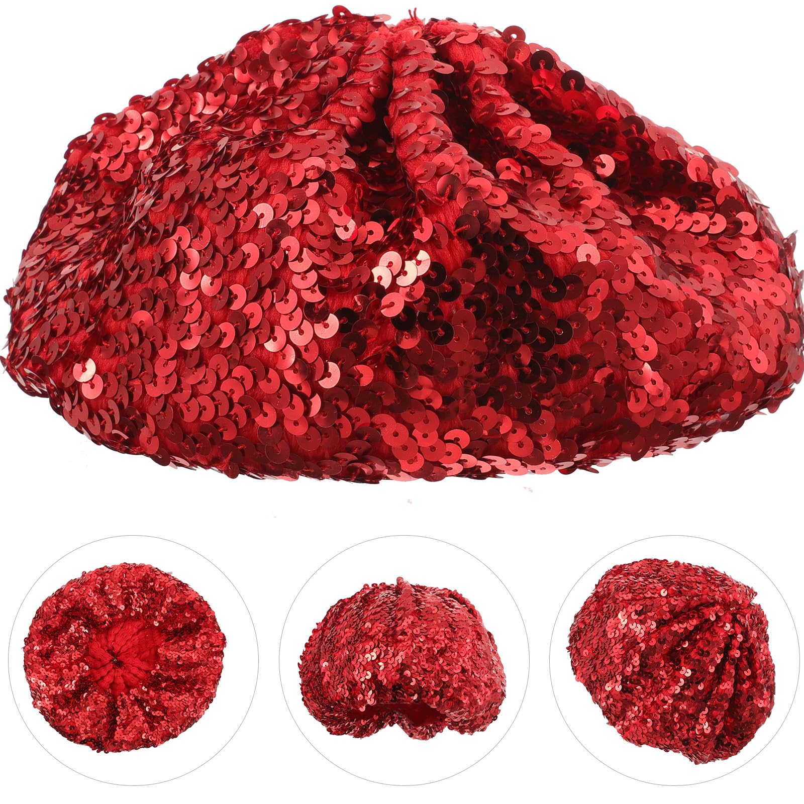 KESYOO Women's Fashion Beret Hat with Sparkle Sequins - French Style Beanie for Dance Performances, Costume Accessories & Everyday Wear (Rosy)
