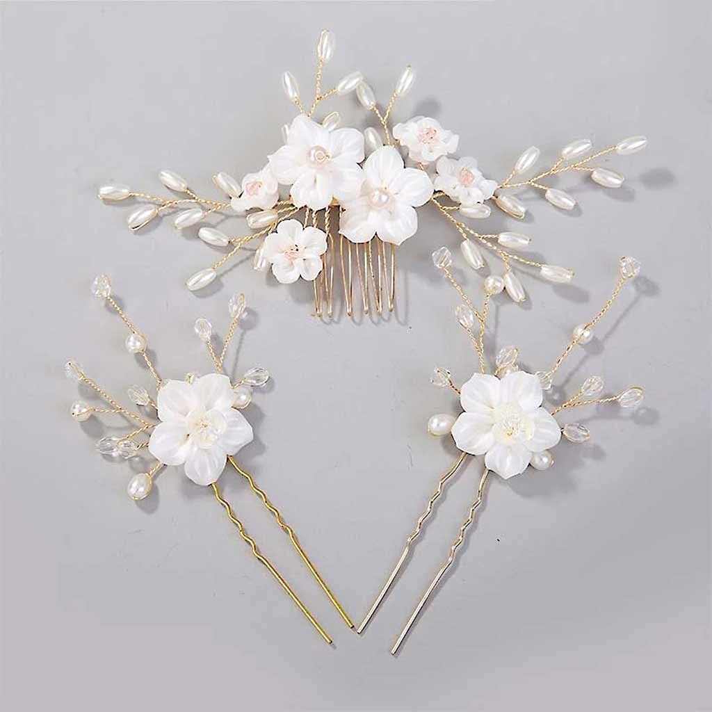 Elegant White Pearl Hair Sticks & Comb Set - Bridal Wedding Hair Accessories for Women, Vintage Hair Pins & Clips - Perfect for Brides, Prom, Parties & Special Occasions