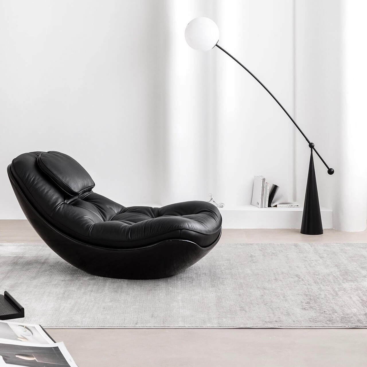 Premium Black Microfiber Leather Recliner Chair - Eggshell Design for Living Room, Home Theater & Office Comfort | Modern Ergonomic Lounge Chair with Soft Cushions