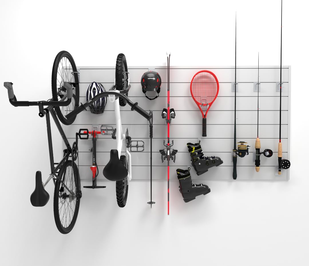 **Heavy Duty Steel Slatwall Panels & Locking Sports Kit - 16-Piece Storage System for Sports Gear, Equipment Organization | Perfect for Garages, Gyms & Retail Stores**
