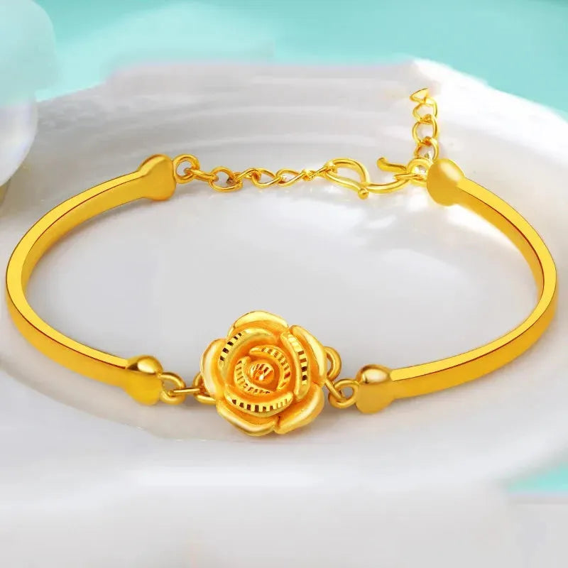 24K Pure Gold Bracelet for Women - 999 Solid Real Gold Bangle - Elegant Rose Gold Romantic Jewelry - Trendy & Classic Design - Perfect for Gifts, Anniversaries & Special Occasions