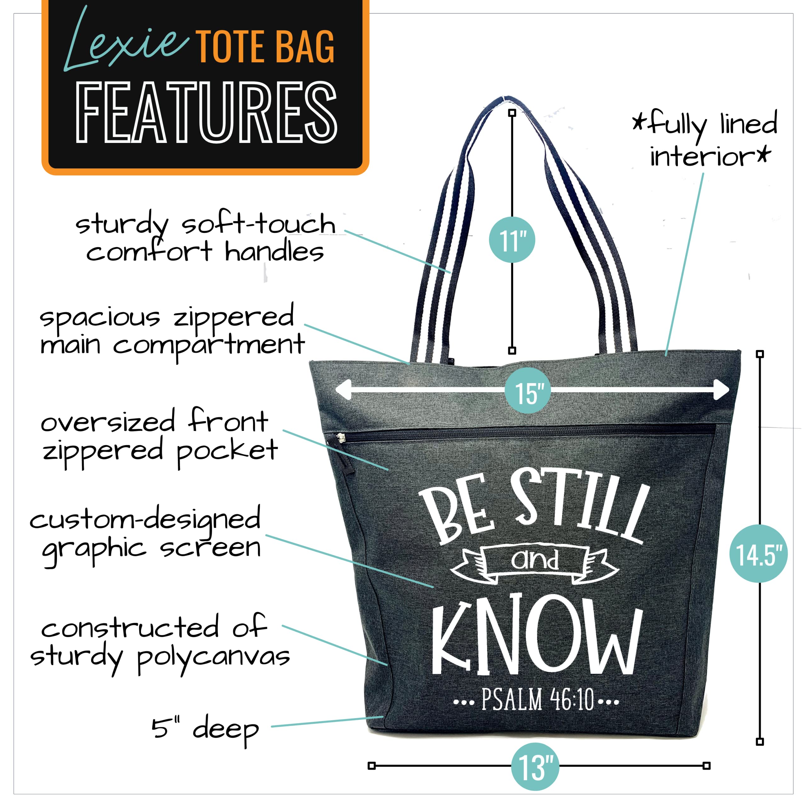 Large Inspirational Tote Bags for Women - Christian Gift Ideas with Zipper Closure by Brooke & Jess Designs | Perfect for Church, Bible Study & Daily Use