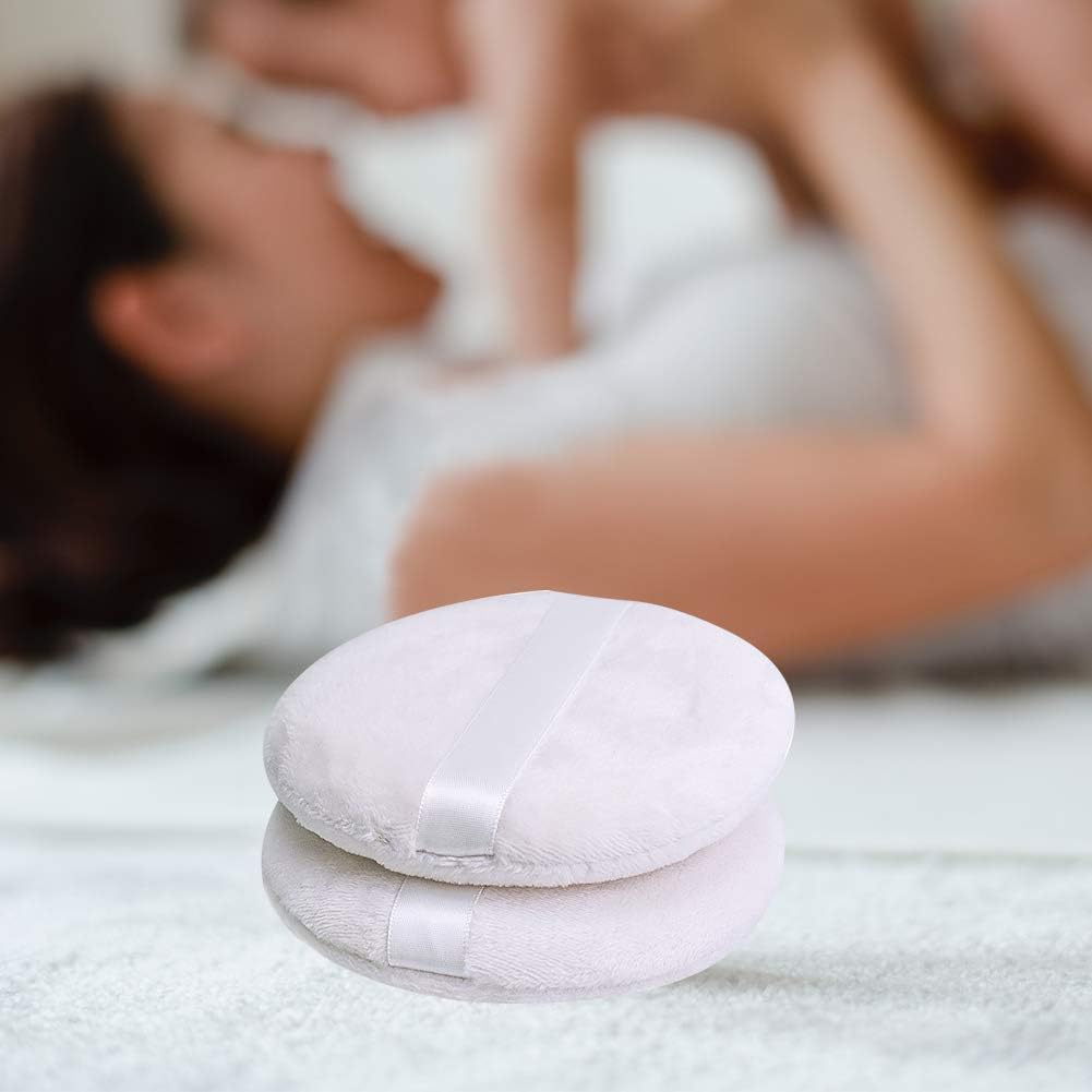 4 PCS Large Velour Powder Puffs - 4.13 Inch Round Ultra Soft Body & Face Powder Applicators, Washable Fluffy Makeup Puffs with Ribbon for Loose Powder, Baby Powder & Cosmetics - Perfect for Home Spa, Makeup Application & Baby Care Routines