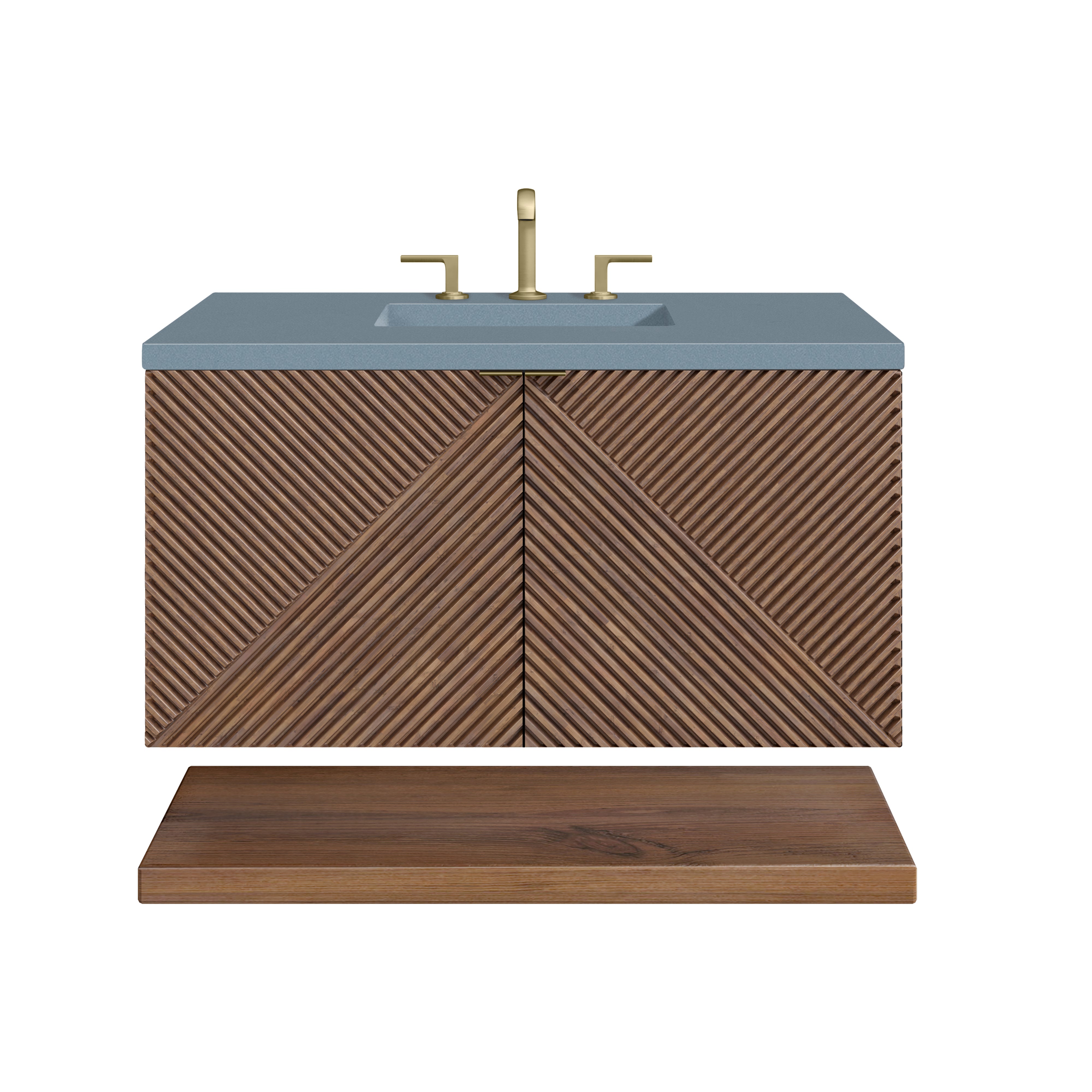 Marcello 36 Inch Single Bathroom Vanity with Chestnut Finish & 3CM Calacatta Blue Quartz Top - Perfect for Modern Master Bathrooms & Powder Rooms