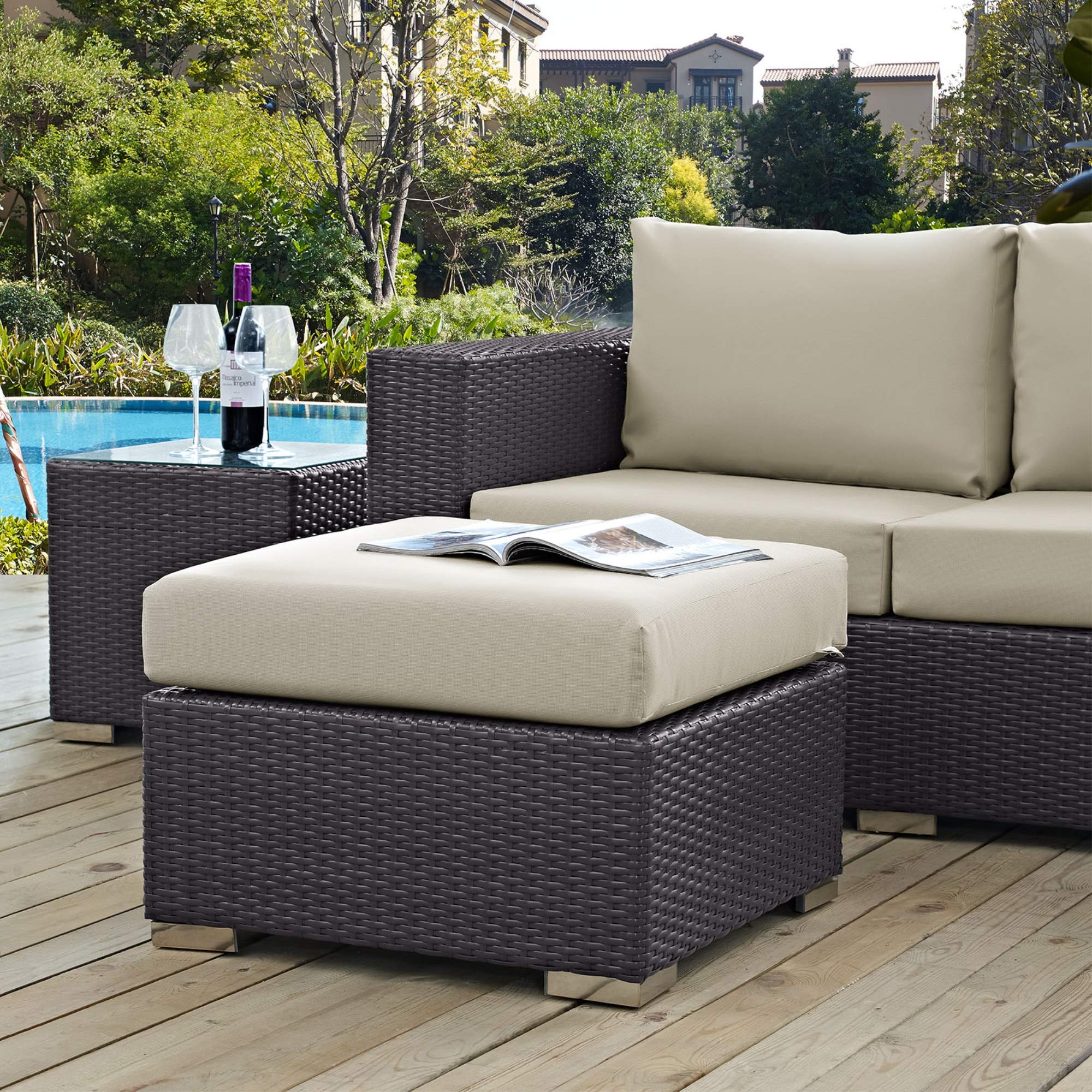 Ergode Convene Outdoor Sectional Ottoman - Durable Rattan Weave with Aluminum Frame & All-Weather Cushions - Perfect for Patio, Backyard, Poolside Lounging & Garden Relaxation