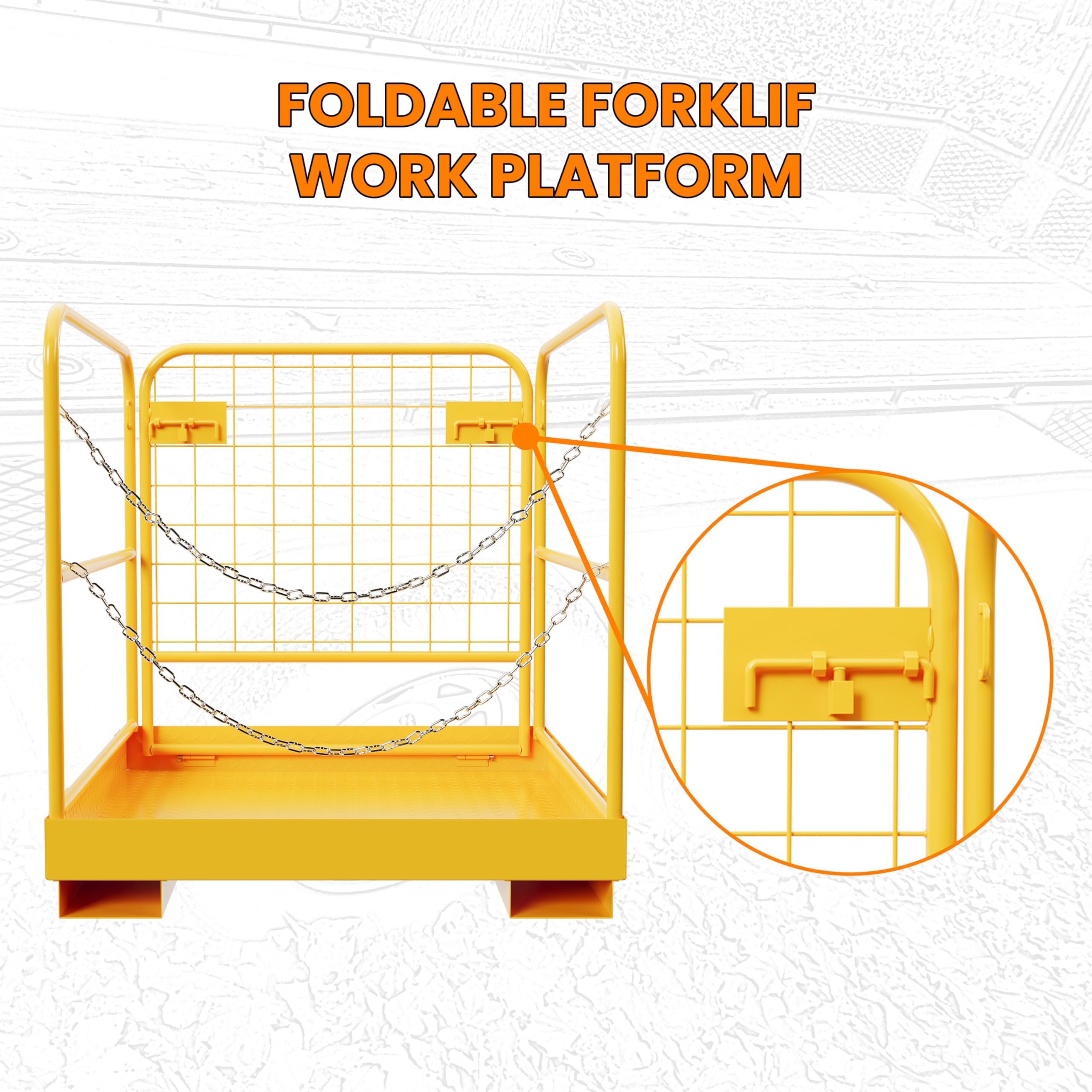 Heavy Duty 36x36 Steel Forklift Safety Cage - 1200 LBS Capacity Foldable Forklift Man Basket Work Platform for Warehouse, Construction & Industrial Use