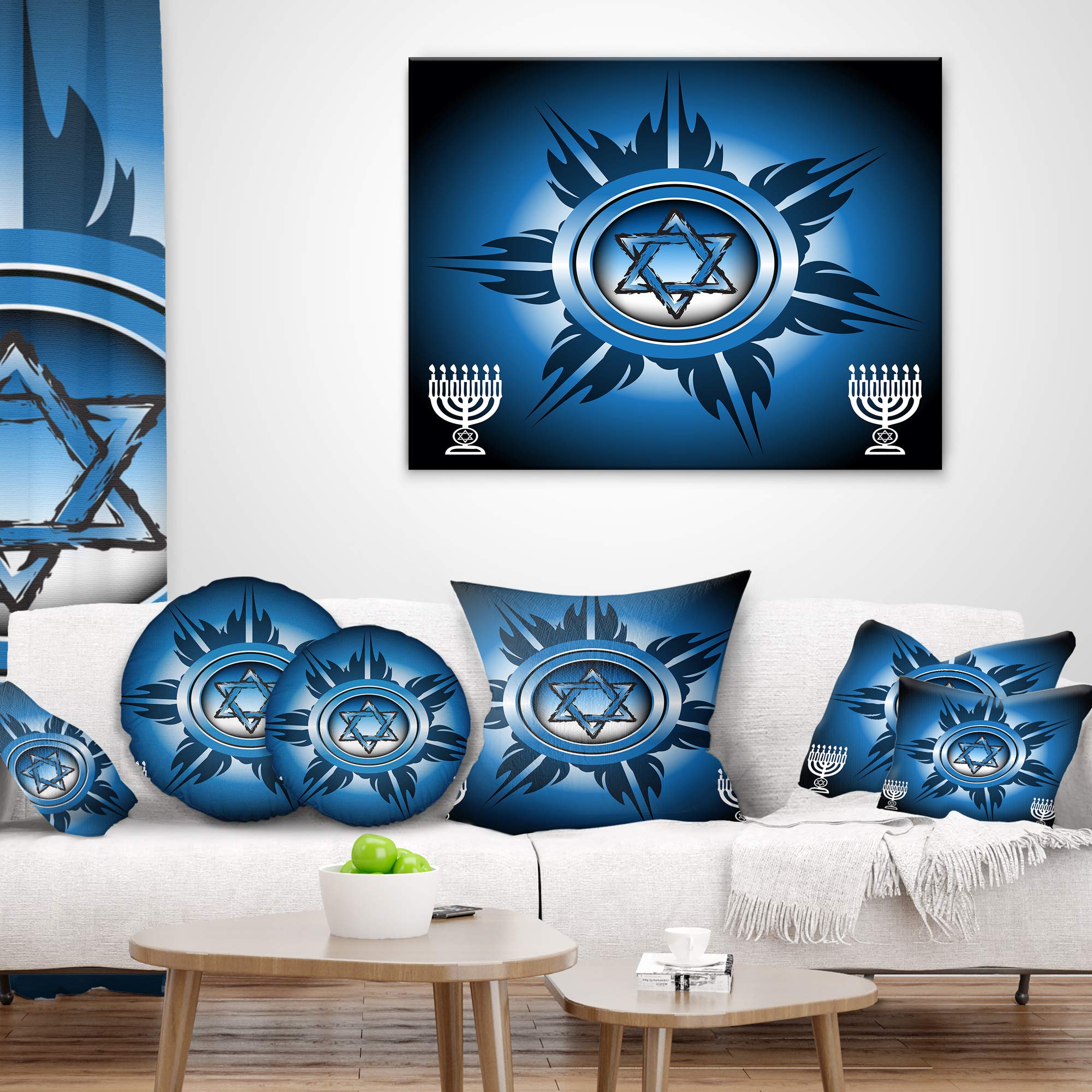 Designart Jewish Symbols Abstract Throw Pillow Cover 12x20 Inches - Modern Lumbar Cushion for Sofa, Living Room Decor - Perfect for Hanukkah Gifts & Home Accents