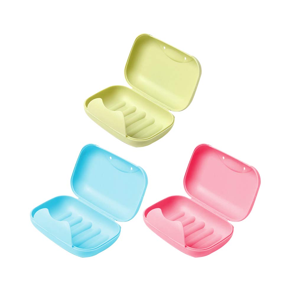 Cabilock 3-Piece Soap Dish Set - Waterproof & Leakproof Soap Holder with Cover - Bathroom Soap Storage Box for Shower, Sink, and Countertop (Large Size, Random Color)