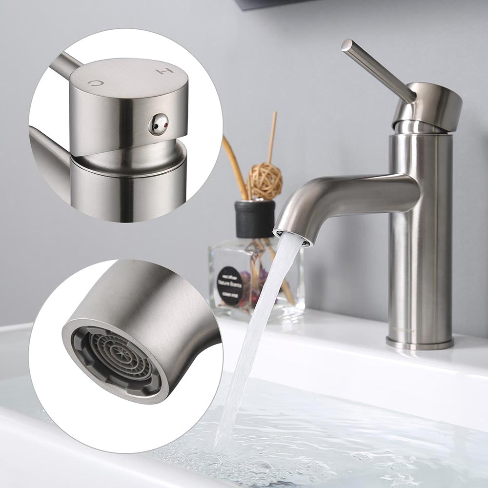 Aquaterior Single Handle Bathroom Faucet with 4 Spout - Hot & Cold Water Mixer for Sink, Vanity, and Powder Room - Perfect for Modern Home and Commercial Use