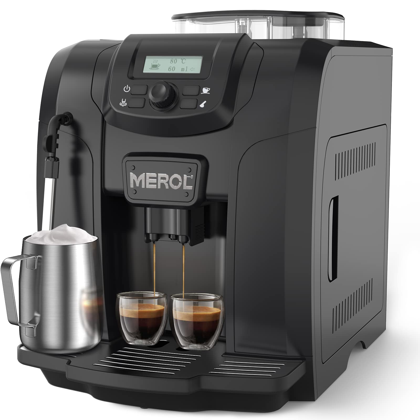 Fully Automatic Espresso Coffee Machine 19 Bar with Built-in Adjustable Grinder & Milk Frother - Perfect for Cappuccino, Latte, Macchiato - Ideal for Home Baristas & Coffee Lovers (ME-715, Black) - Great for Kitchen, Office, and Coffee Shops