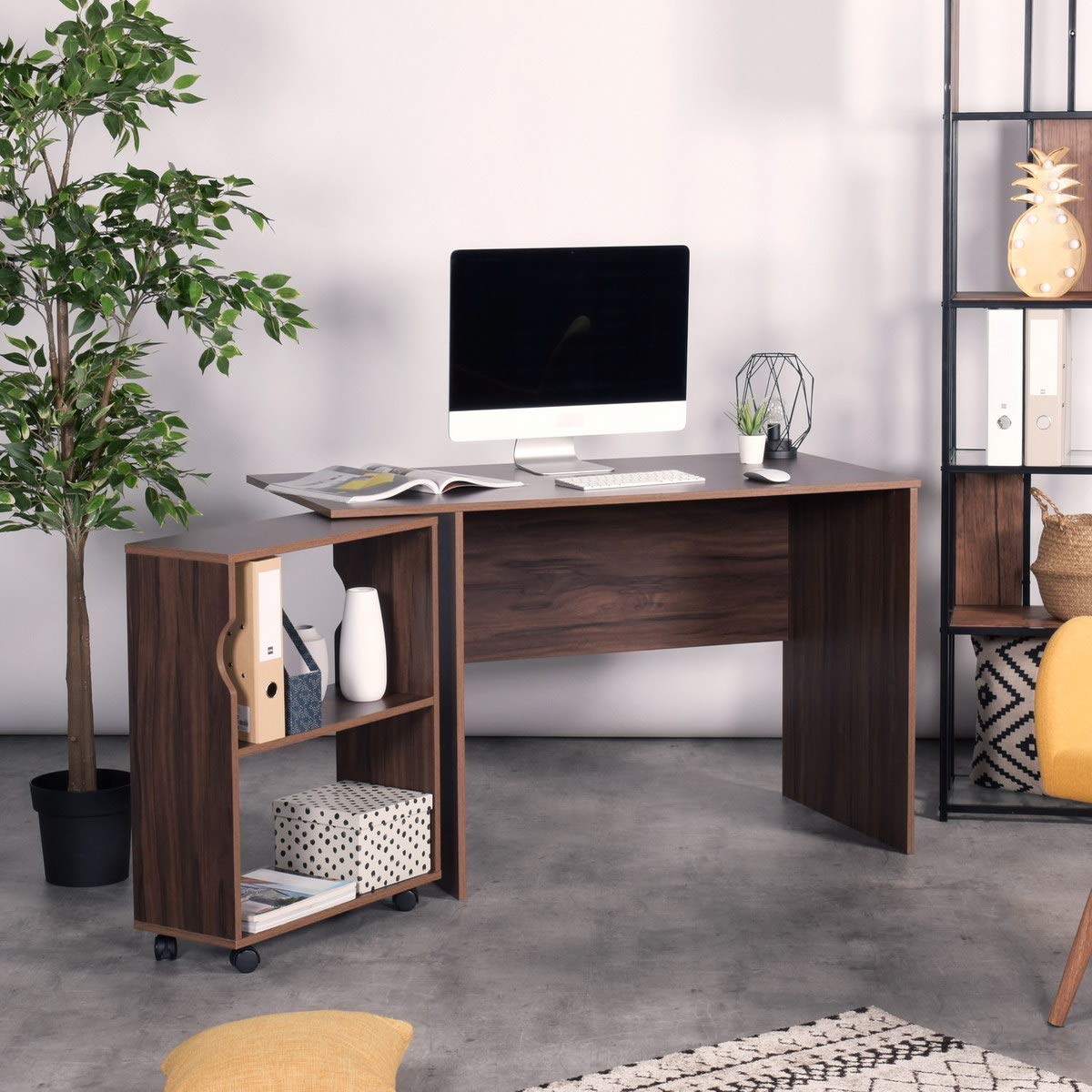 CozyCasa Modern Computer Desk with 2-Tier Movable Bookshelf - Home Office Writing Study Table, PC Laptop Workstation & Gaming Desk for Small Spaces | Perfect for Remote Work, Online Classes & Gaming Setups